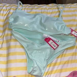 NWT Xhilaration Shiny Blue Bikini Set Top L/ Bottoms M